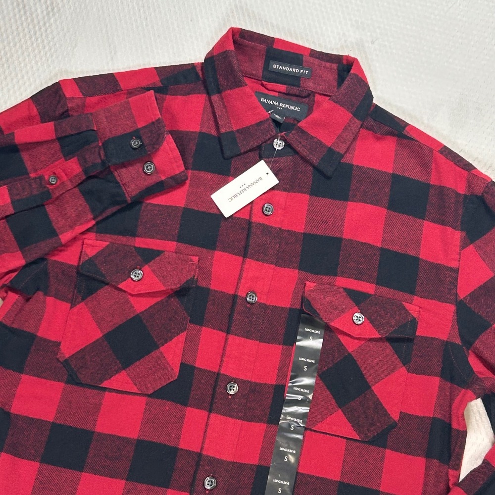VTG Y2K Banana Republic Mens S Buffalo Check Flannel Shirt NEW Red Black